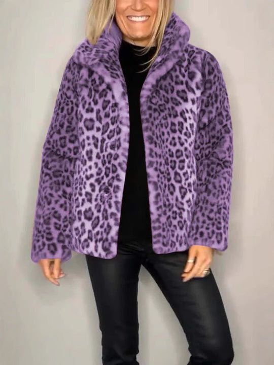 EB | Mantel - Kunstpelz - Oversized Fit - Reverskragen - Leopardenprint