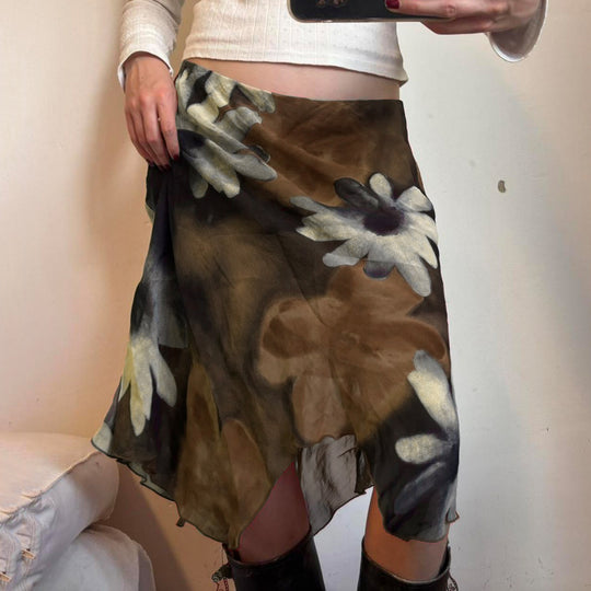 Damen Midi-Rock mit floralem Chiffon-Design EB