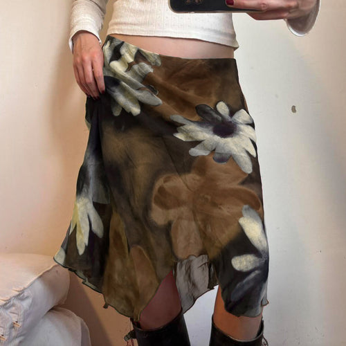 Damen Midi-Rock mit floralem Chiffon-Design EB