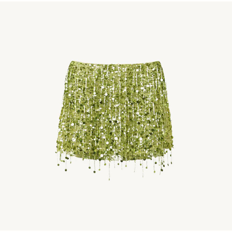 Damen Glitzerndes Crop-Top und Minirock-Set mit Fransen EB