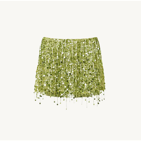 Damen Glitzerndes Crop-Top und Minirock-Set mit Fransen EB