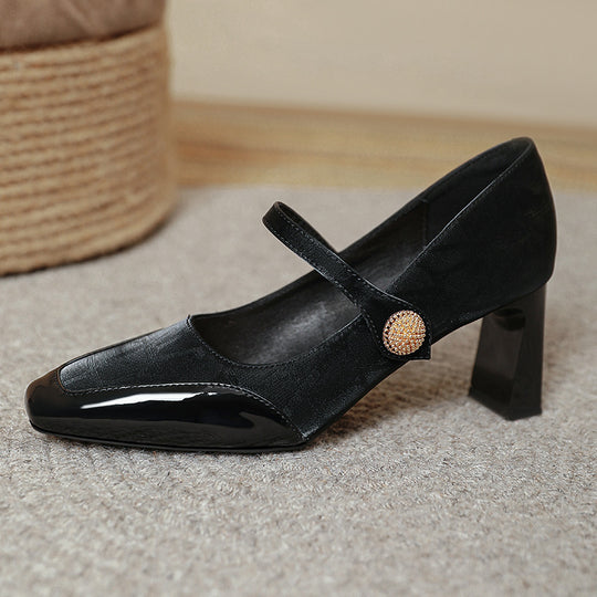 Damen Elegante Mary Jane Pumps mit modischem Riemen und glänzendem Absatz EB