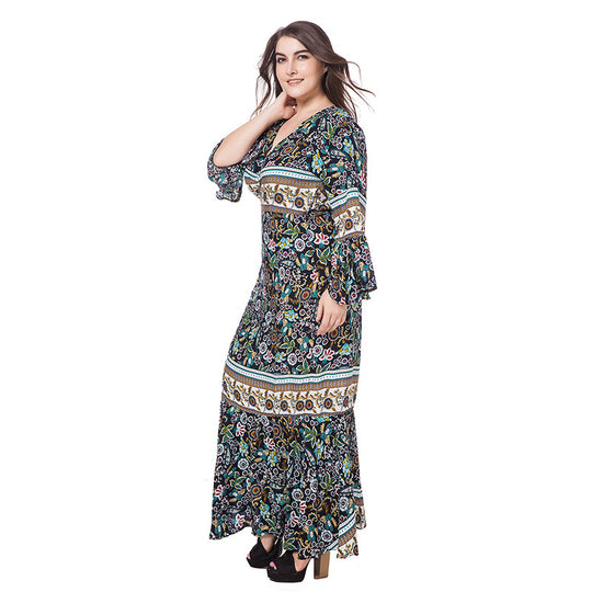 Damen Maxikleid mit kunstvollem floralen Design und leichten Rüschendetails EB
