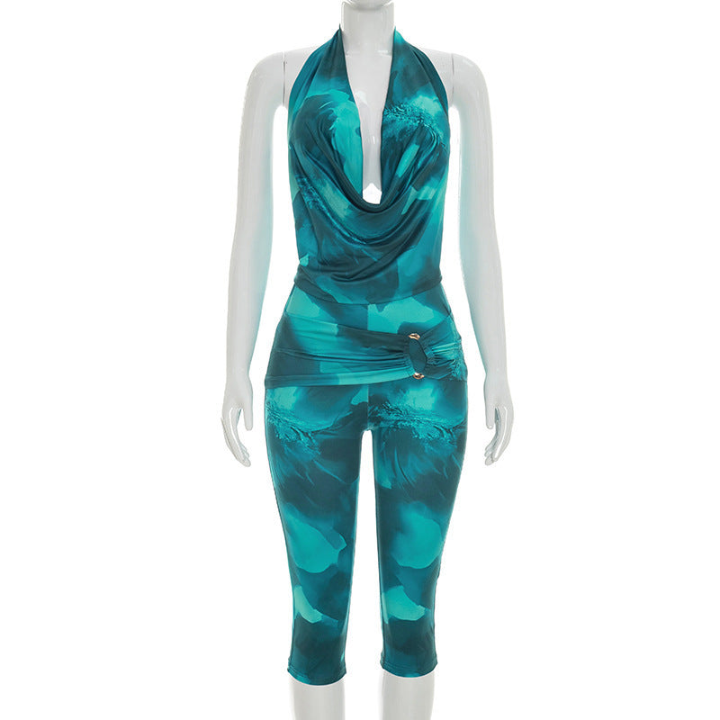 Damen Eleganter Jumpsuit mit tiefem V-Ausschnitt und figurbetontem Schnitt EB