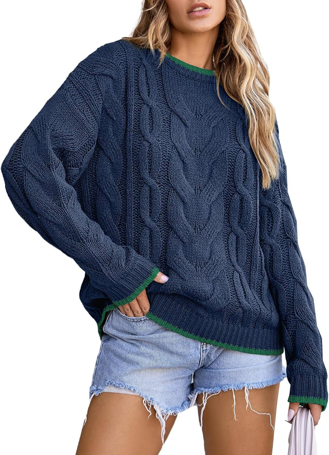 Damen Strickpullover mit grobem Zopfmuster EB