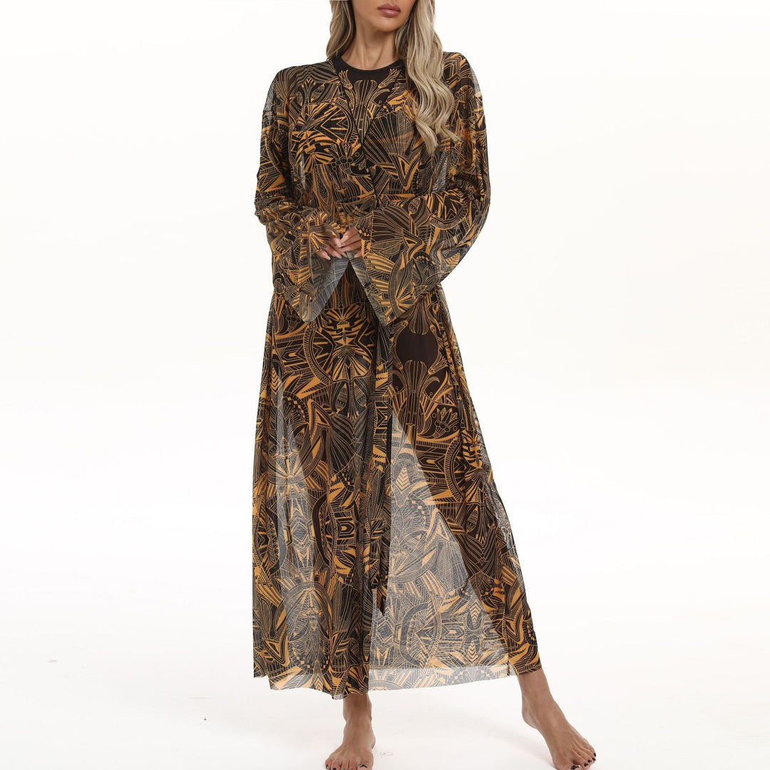 Damen Transparenter Strandkimono mit floralen Mustern EB