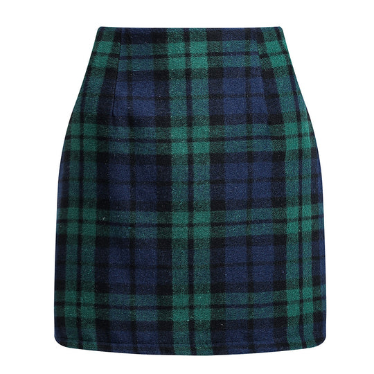 Damen Karierter Minirock mit hohem Bund und seitlichen Eingrifftaschen EB
