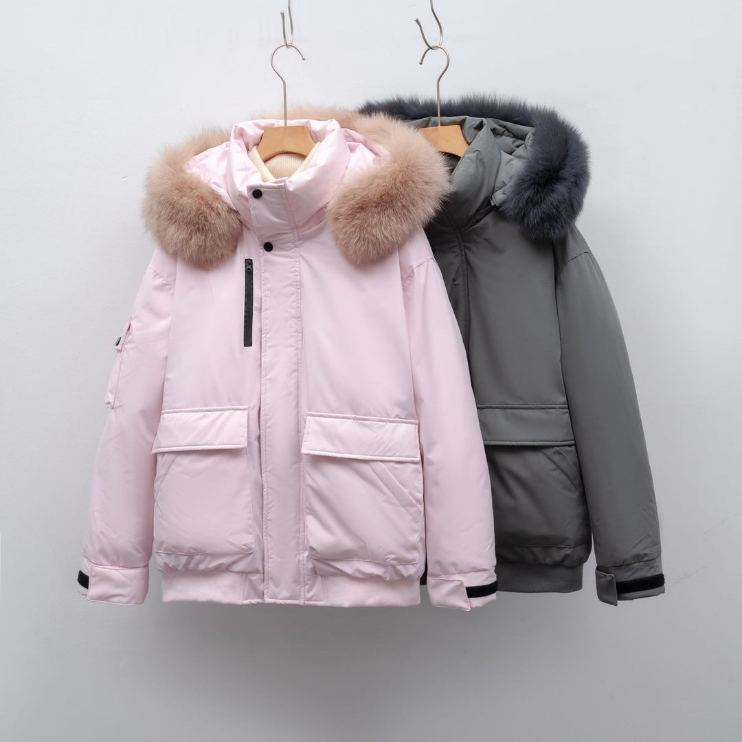 Damen Winterjacke mit großem Kunstfellkragen und funktionalen Taschen EB