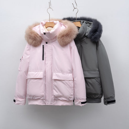 Damen Winterjacke mit großem Kunstfellkragen und funktionalen Taschen EB