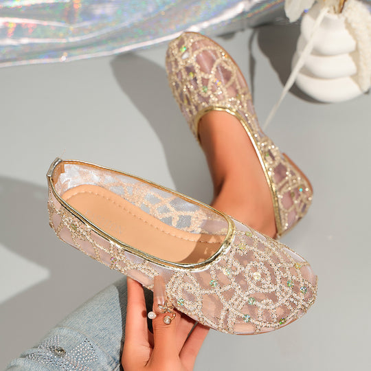 Damen Dekorative Ballerinas mit funkelndem Strass EB