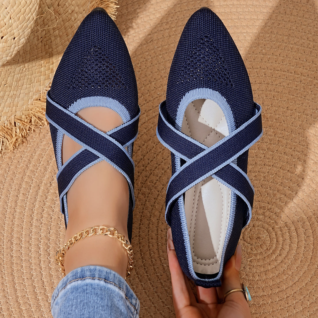 Damen elegante Ballerinas mit kreuzendem Riemen und atmungsaktivem Obermaterial EB