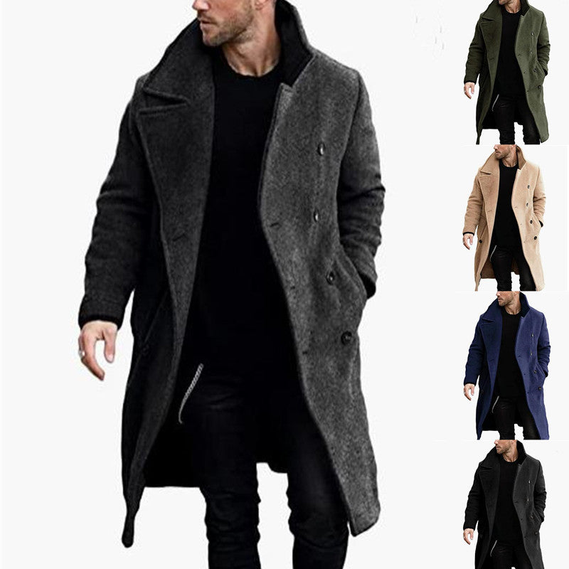 Herren trendiger Wollmantel mit strukturierter Oberfläche und praktischen Taschen EB