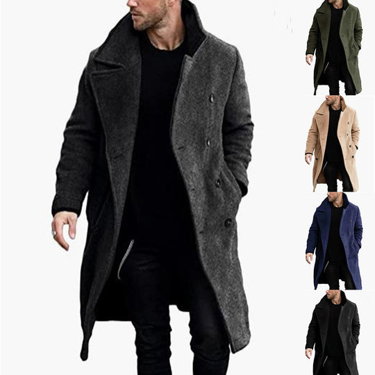Herren trendiger Wollmantel mit strukturierter Oberfläche und praktischen Taschen EB