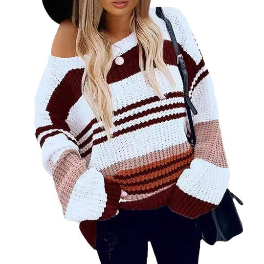 Damen gestrickter Pullover im lässigen Streifenlook EB