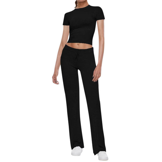 Damen Sportliches Set aus cropped Oberteil und weit geschnittenen Pants EB