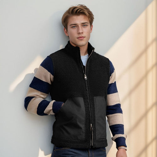 Herren modische Fleecejacke mit strukturiertem Kragen und praktischen Taschen EB
