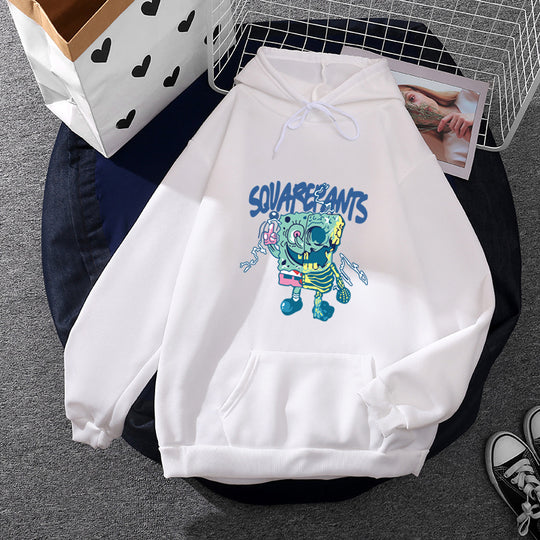 Damen nan weicher Oversize-Kapuzenpullover mit kawaii Pilzfrosch-Print, Kängurutasche und gerippten Bündchen EB