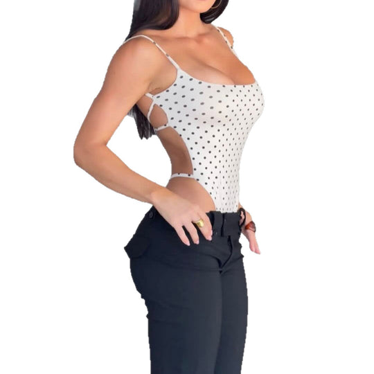 Damen Badeanzug mit hochgeschnittenem Design und verspieltem Polka-Dots-Muster EB