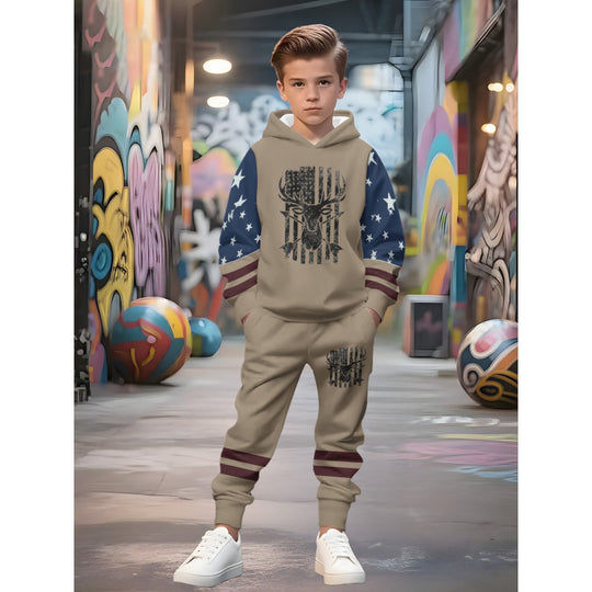 Unisex nan Kinder Jogginganzug mit Kapuzenpullover und detailreichem Auto-Print EB