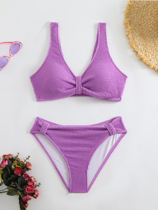 Damen Bikini-Set mit raffiniertem Knoten-Detail und hoch geschnittenem Höschen EB