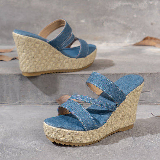 Damen Wedge-Sandalen mit geflochtenem Kork-Design EB