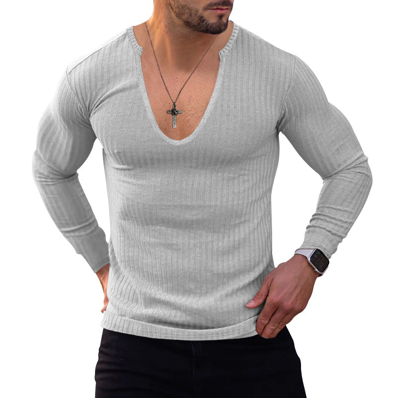 Herren langarm V-Ausschnitt Shirt mit strukturiertem Design EB