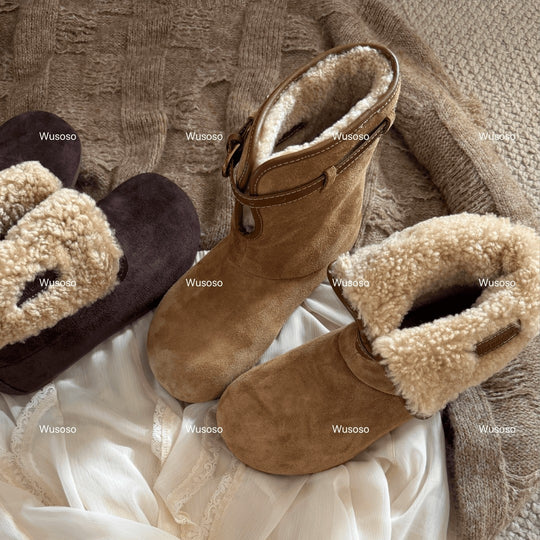 Damen Fluffy Winterboots aus hochwertigem Veloursleder mit kuscheligem Innenfutter EB