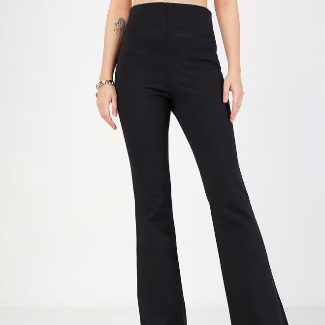 Damen Flared Pants mit hohem Bund und elastischem Material EB