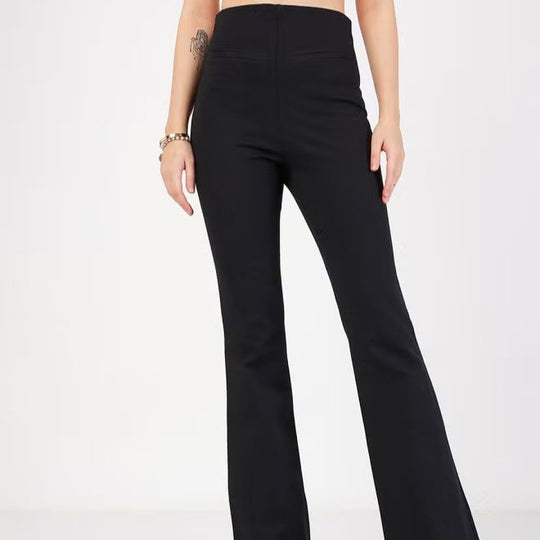 Damen Flared Pants mit hohem Bund und elastischem Material EB