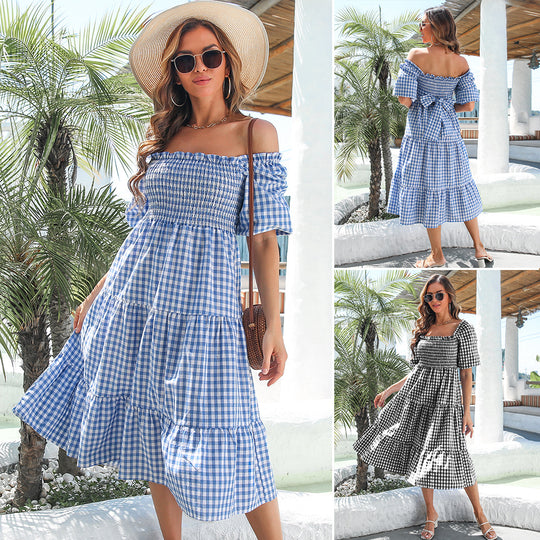Damen Maxi-Kleid mit Karomuster EB