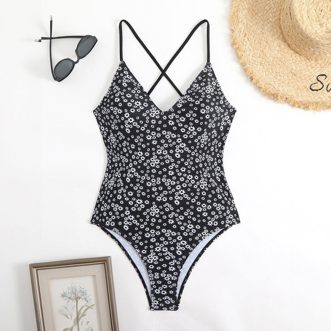 Damen Triangel-Bikini mit verspieltem Karomuster und schmalen Bindebändern EB