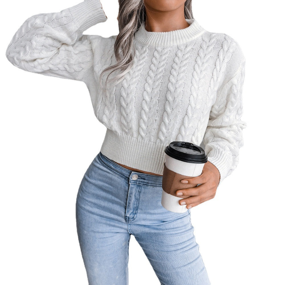 Damen Strickpullover mit modernem Zopfmuster und elastischem Bund EB