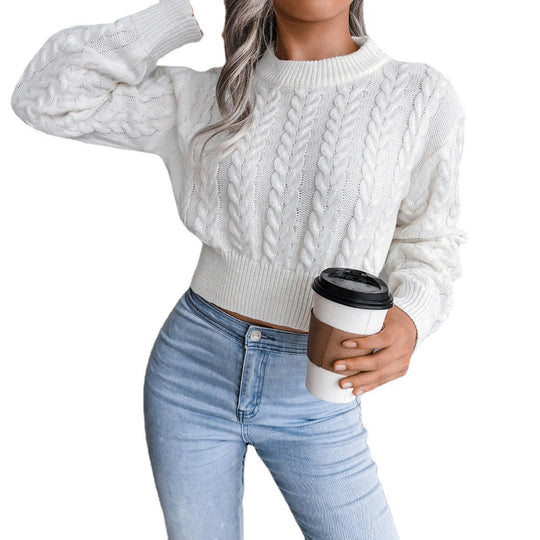 Damen Strickpullover mit modernem Zopfmuster und elastischem Bund EB