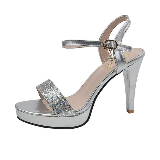 Damen Glitzernde Plateau-Sandaletten mit verstellbarem Riemen EB