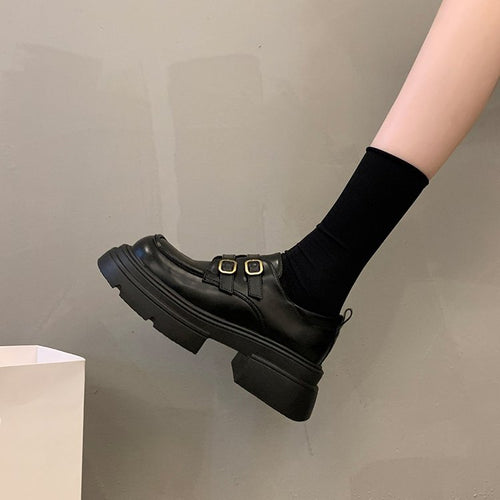 Damen modische Plateau-Sneaker mit doppeltem Schnallenverschluss und rutschfester Sohle EB