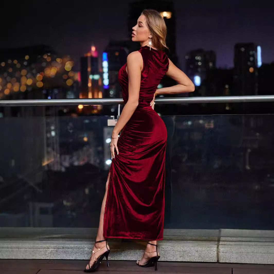 Damen Elegantes Maxikleid mit figurbetonendem Design und raffinierten Rüschendetails EB