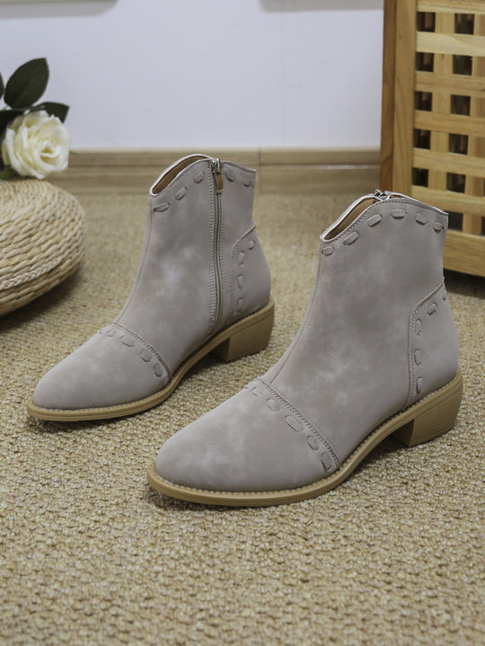 Damen elegante Stiefeletten mit modischen Ziernähten und praktischen Reißverschluss EB