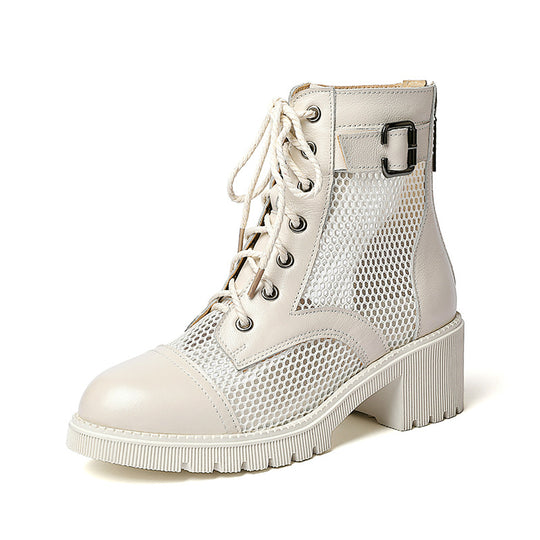 Damen modische Schnürstiefeletten mit modernem Netzdesign und robustem Blockabsatz EB
