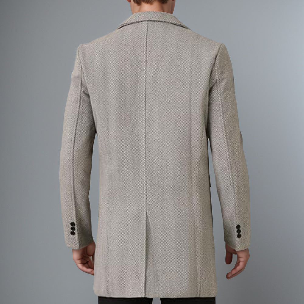 Herren eleganter Doppelreiher-Mantel mit strukturiertem Herringbone-Muster EB