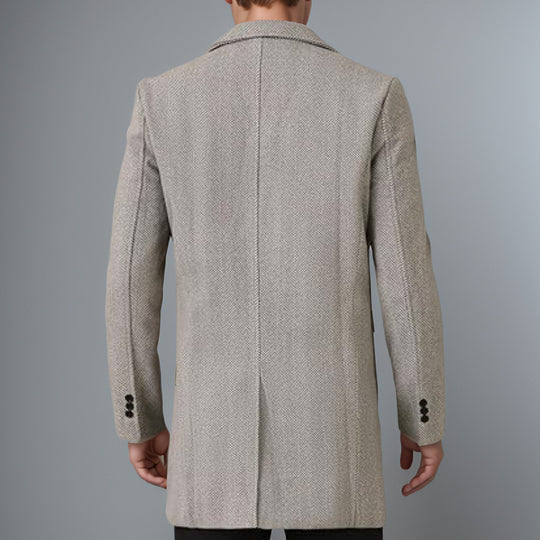 Herren eleganter Doppelreiher-Mantel mit strukturiertem Herringbone-Muster EB