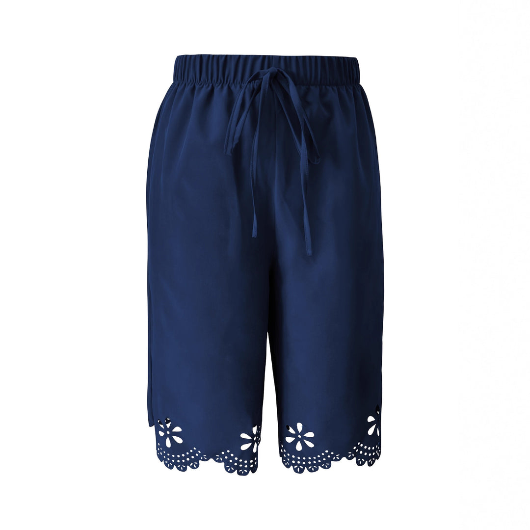 Damen Weite Culotte mit elegantem Lochmuster und elastischem Bund EB