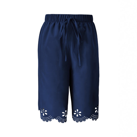 Damen Weite Culotte mit elegantem Lochmuster und elastischem Bund EB