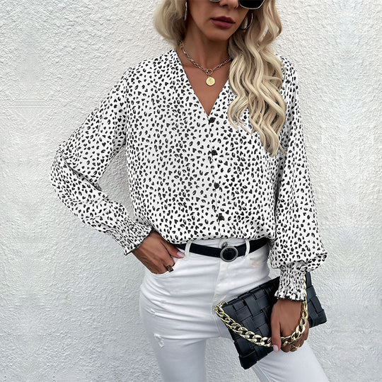 Damen Bluse mit modernem Punktedesign und elastischen Ärmeln EB
