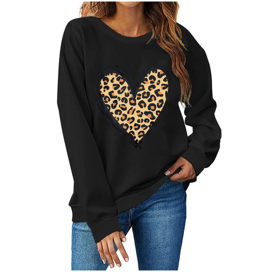 Damen Sweatshirt mit kreativem Leopardenherzdesign EB