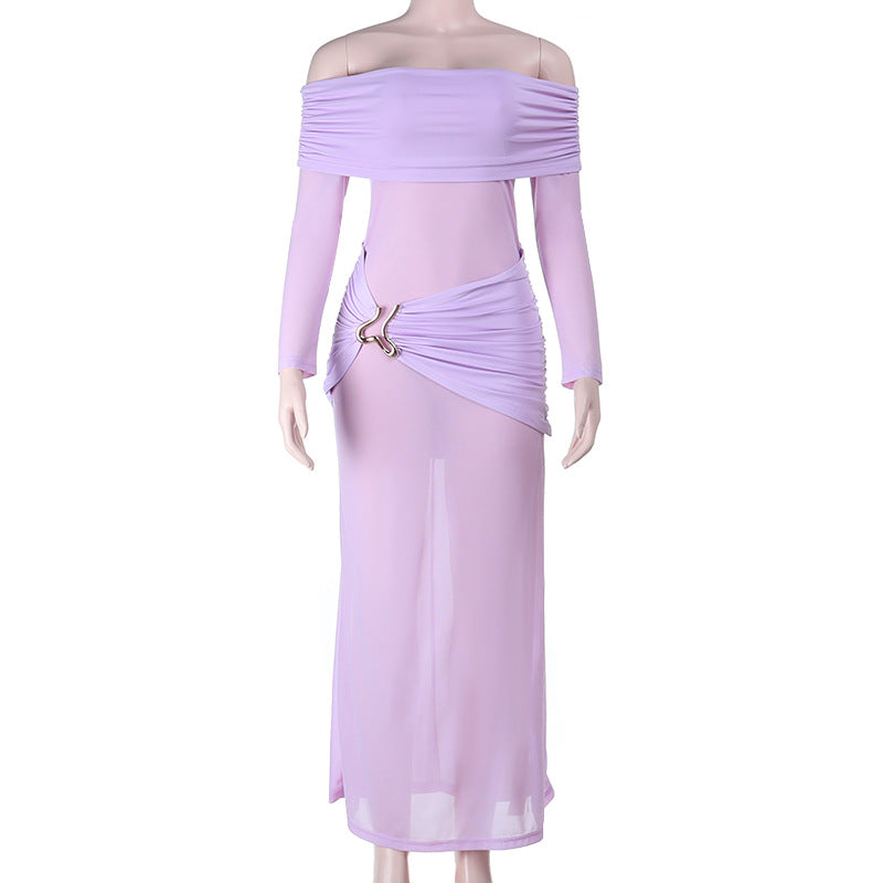 Damen elegantes schulterfreies Maxikleid mit raffinierten Drapierungsdetails EB