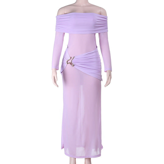 Damen elegantes schulterfreies Maxikleid mit raffinierten Drapierungsdetails EB
