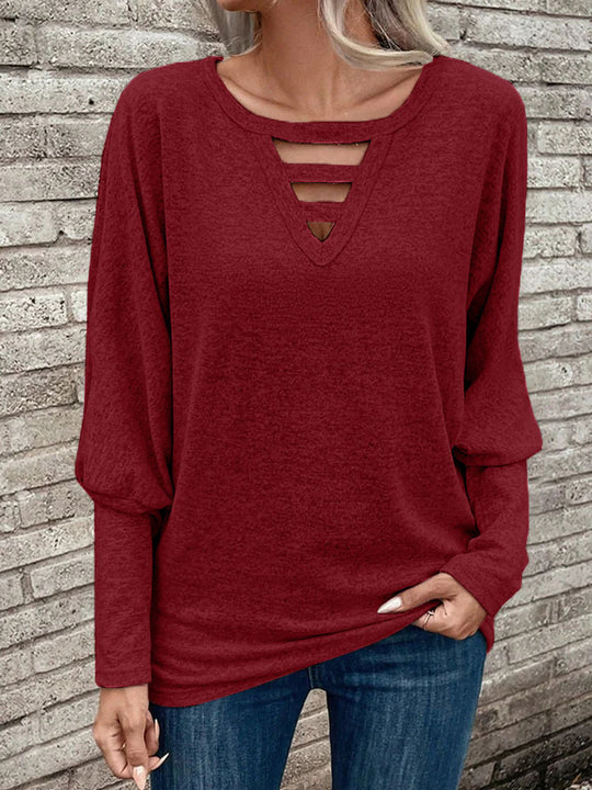 Damen lässiges Oberteil mit V-Ausschnitt und Cut-Out-Details EB