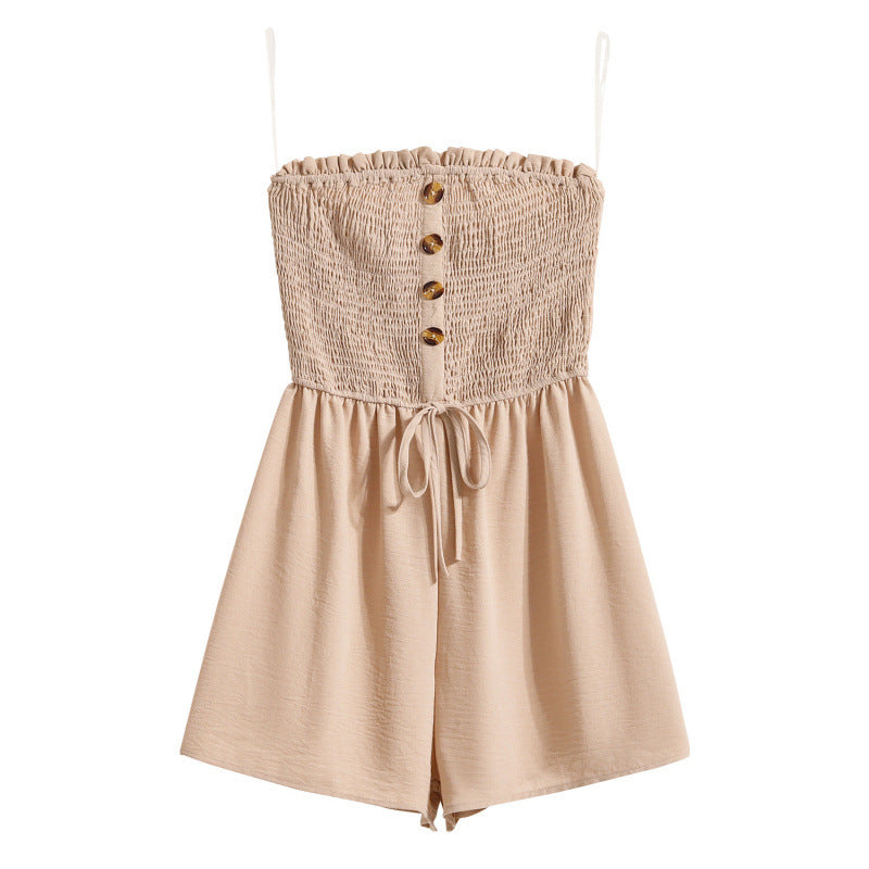 Damen Jumpsuit mit knopfbetonter Taille und elastischem Oberteil EB