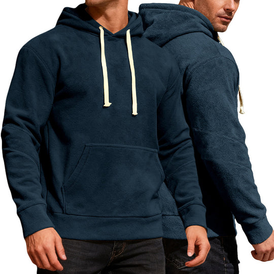 Herren nan samtweicher Kapuzenpullover mit Nahtdetails, Kängurutasche und Kontrastkordel EB
