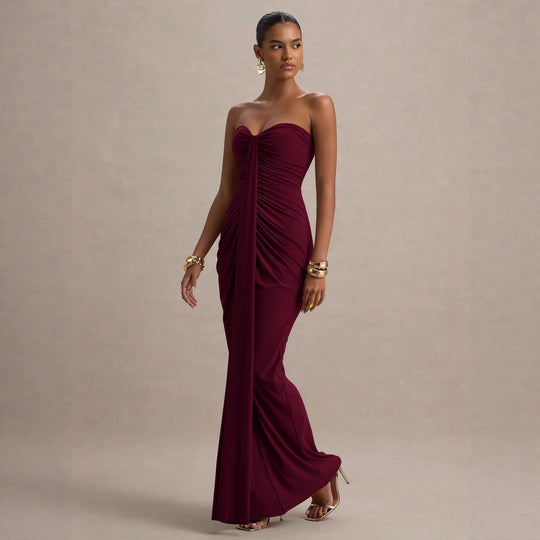 Damen Maxikleid mit schickem trägerlosem Design und figurschmeichelnder Raffung EB